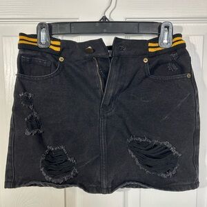Jean Mini Skirt, Black w/yellow Trim, Women’s, S